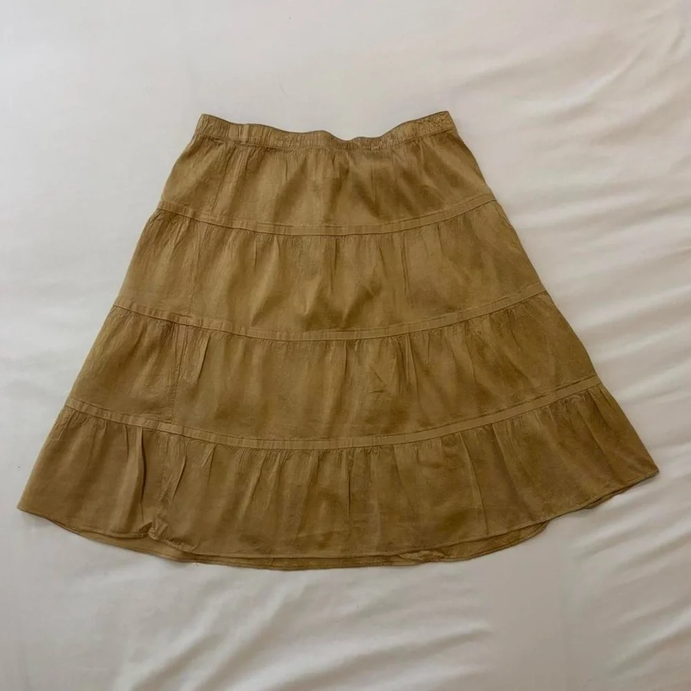 Silk Gold Tiered‎ A-Line Peasant Midi Skirt Y2K American Eagle Outfitters Boho